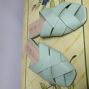 Mi.iM Reece sea foam green leather woven square toe sandals